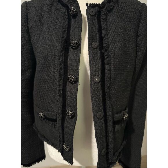 Cinq Á Sept Christic velvet trim Bouclé cotton tweed jacket 8 - Picture 3 of 16